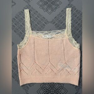 Zara Blush Lace Knit Crop Top - size L